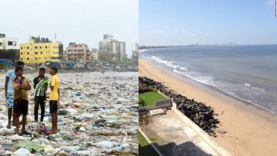 Przemiana plaży Versova - przed i po